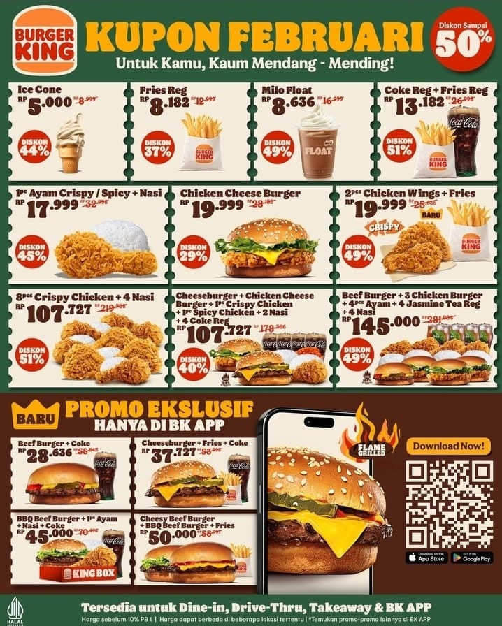 Burger King - Kupon Februari. Diskon Hingga 50%