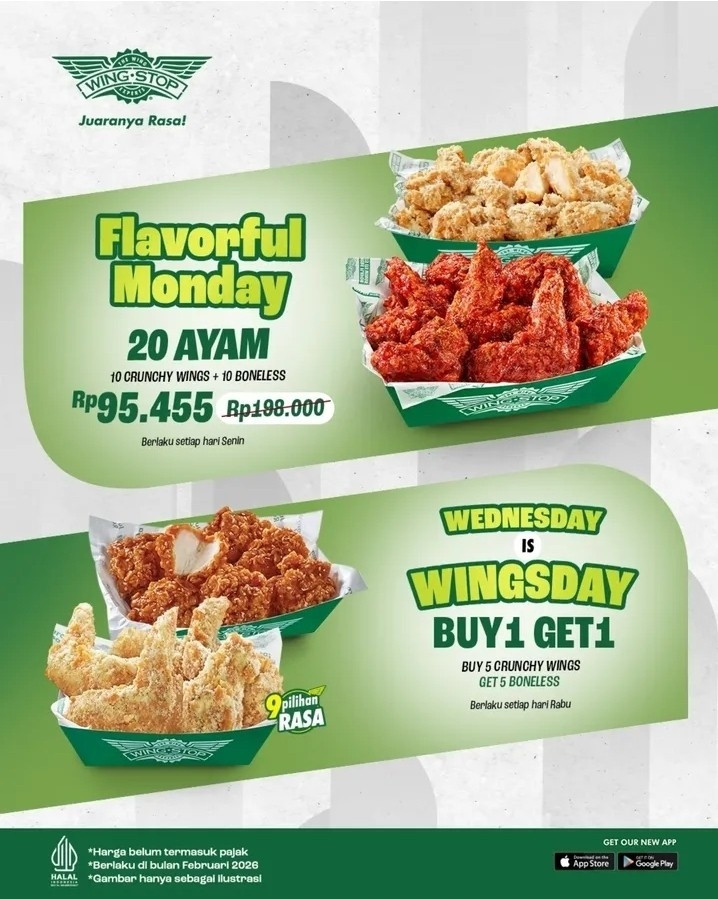 Promo Wingstop Februari 2026: Flavorful Monday & Wingsday Buy 1 Get 1