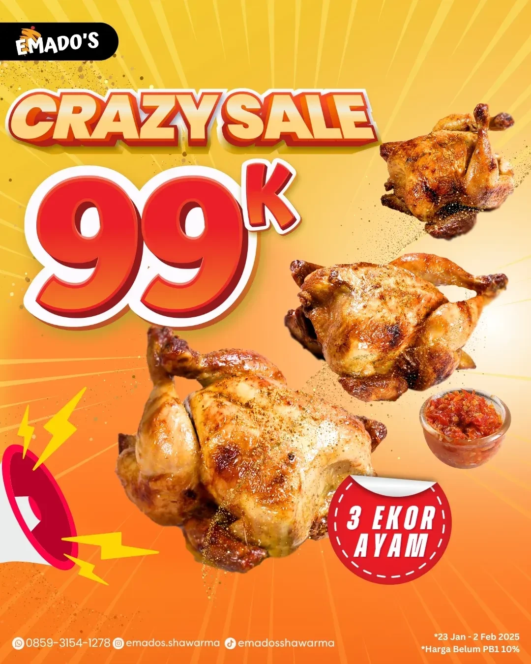 Promo Emados Shawarma Crazy Sale 3 Ekor Ayam Hanya Rp 99K 23 Januari - 2 Februari 2025 - Image 2