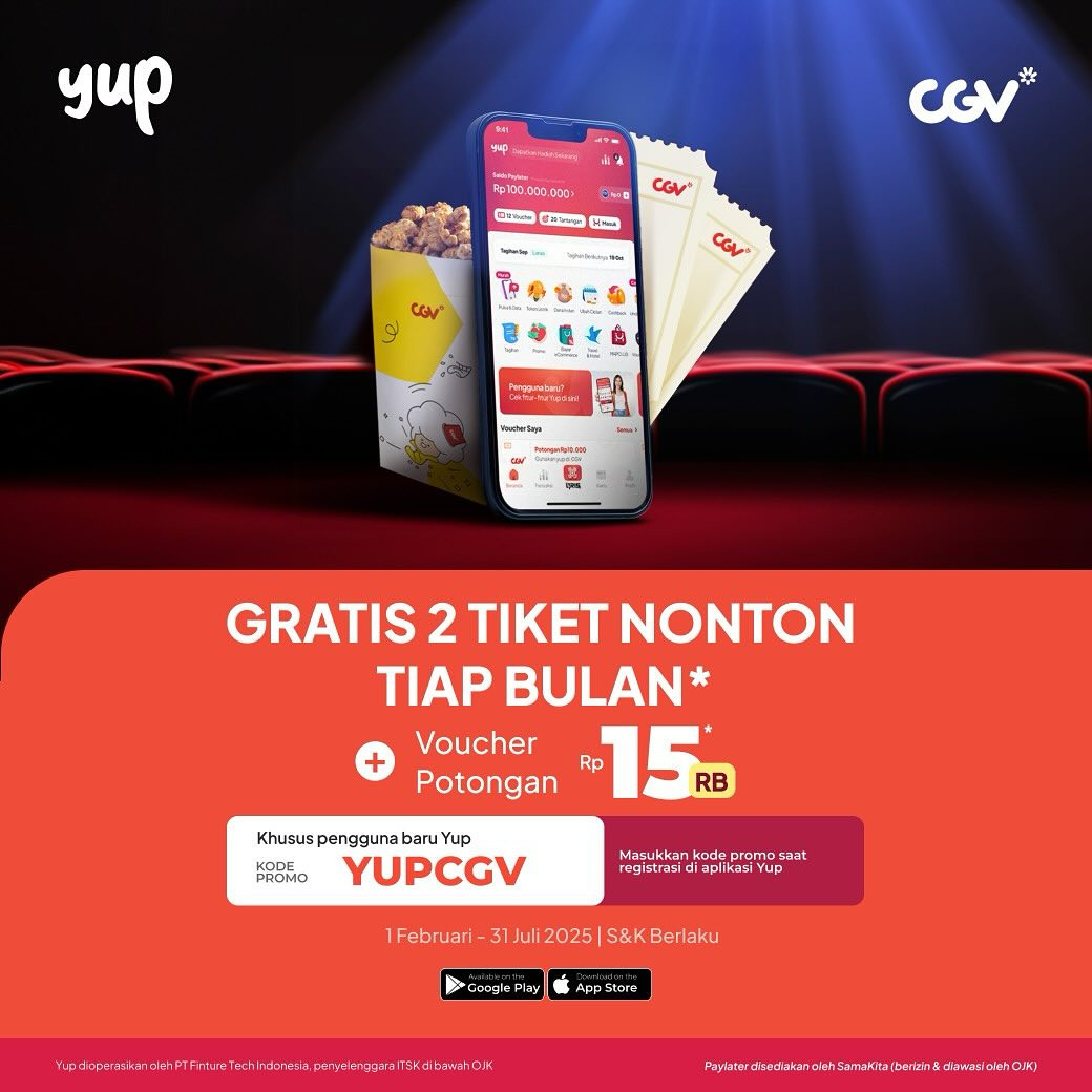 Promo CGV GRATIS 2 Tiket Tiap Bulan + Voucher Potongan RP 15K