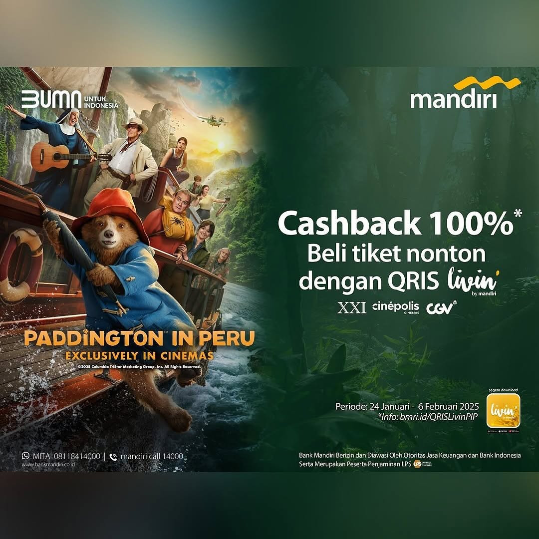 Promo Cinema XXI, CGV, dan Cinepolis Cashback 100% dengan QRIS Livin' Mandiri - Image 2