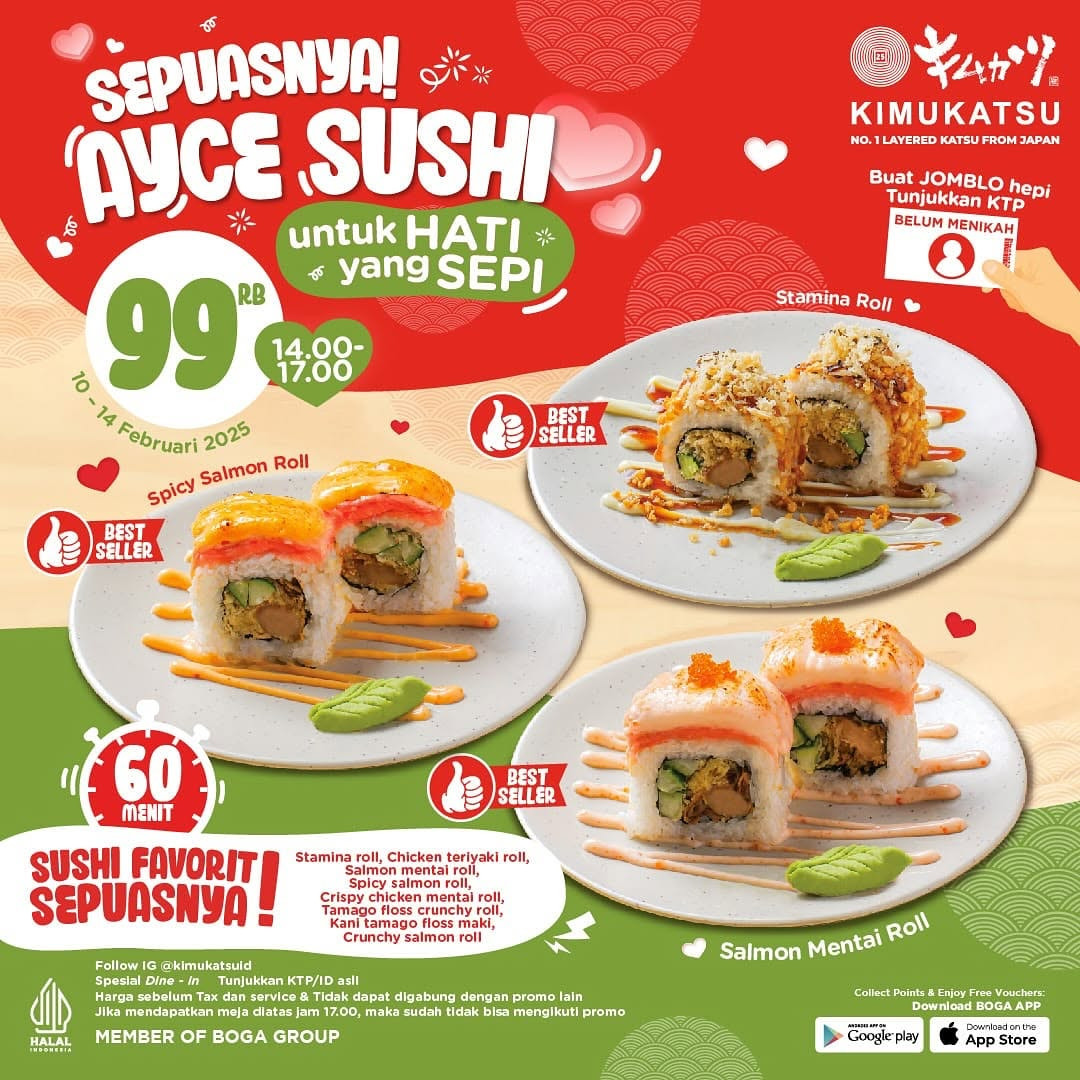 Promo Kimukatsu AYCE Sushi Hanya Rp 99K Untuk Yang "Belum Kawin" - Image 2