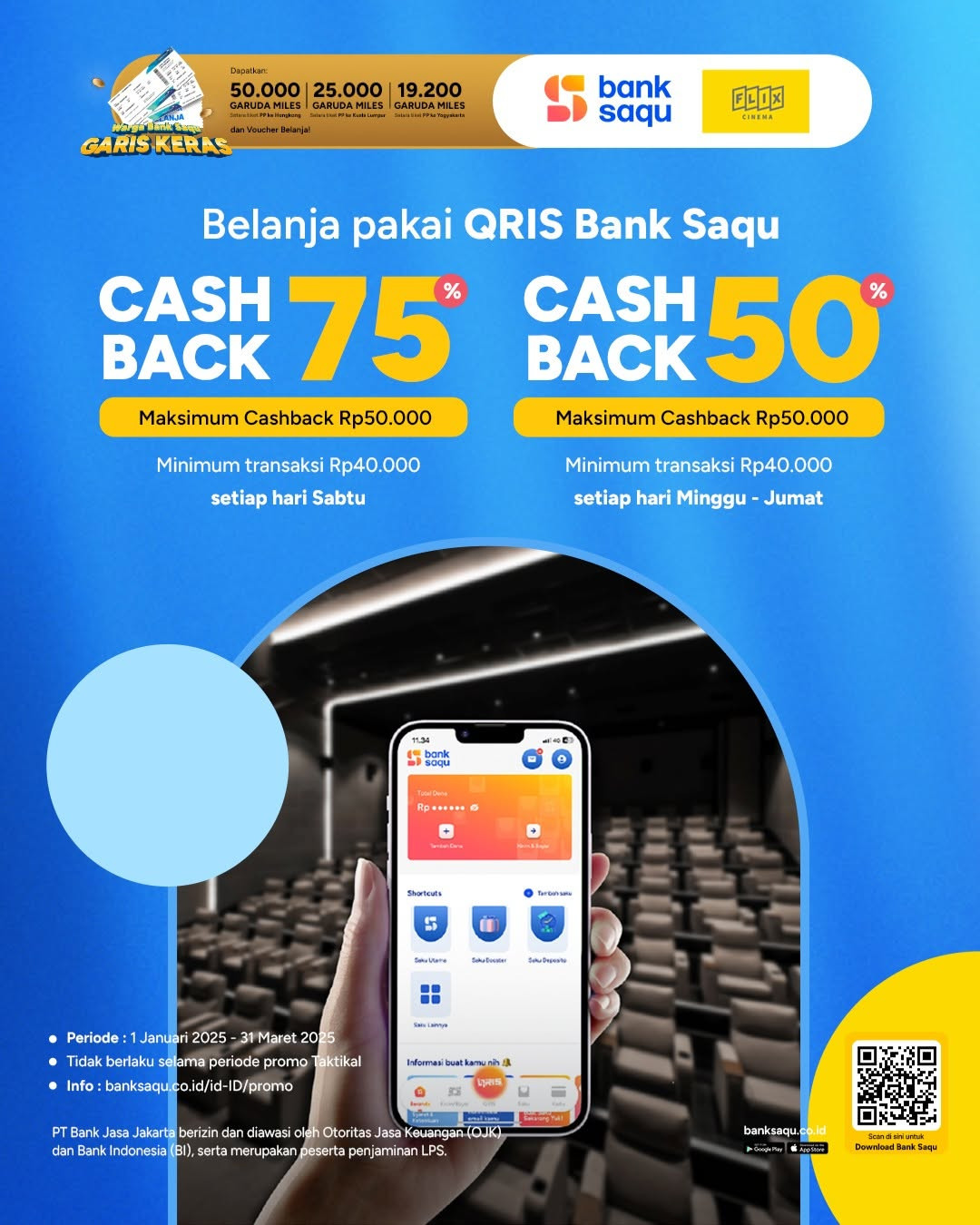 Promo Flix Cinema Cashback s/d 75% dengan QRIS Bank Saqu