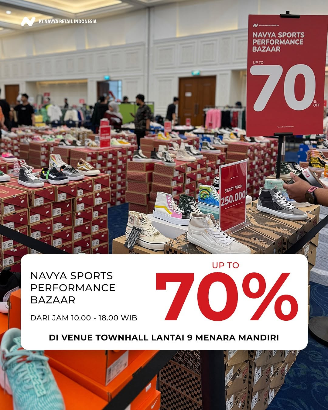 Navya Sports Performance Bazaar Vans, Adidas, ASICS, Nike etc 10 - 14 Maret 2025 Diskon s/d 70%
