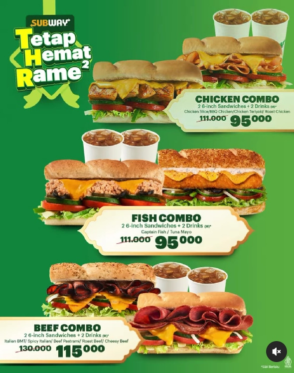 Promo Subway THR Combo Mulai Dari Rp 95.000