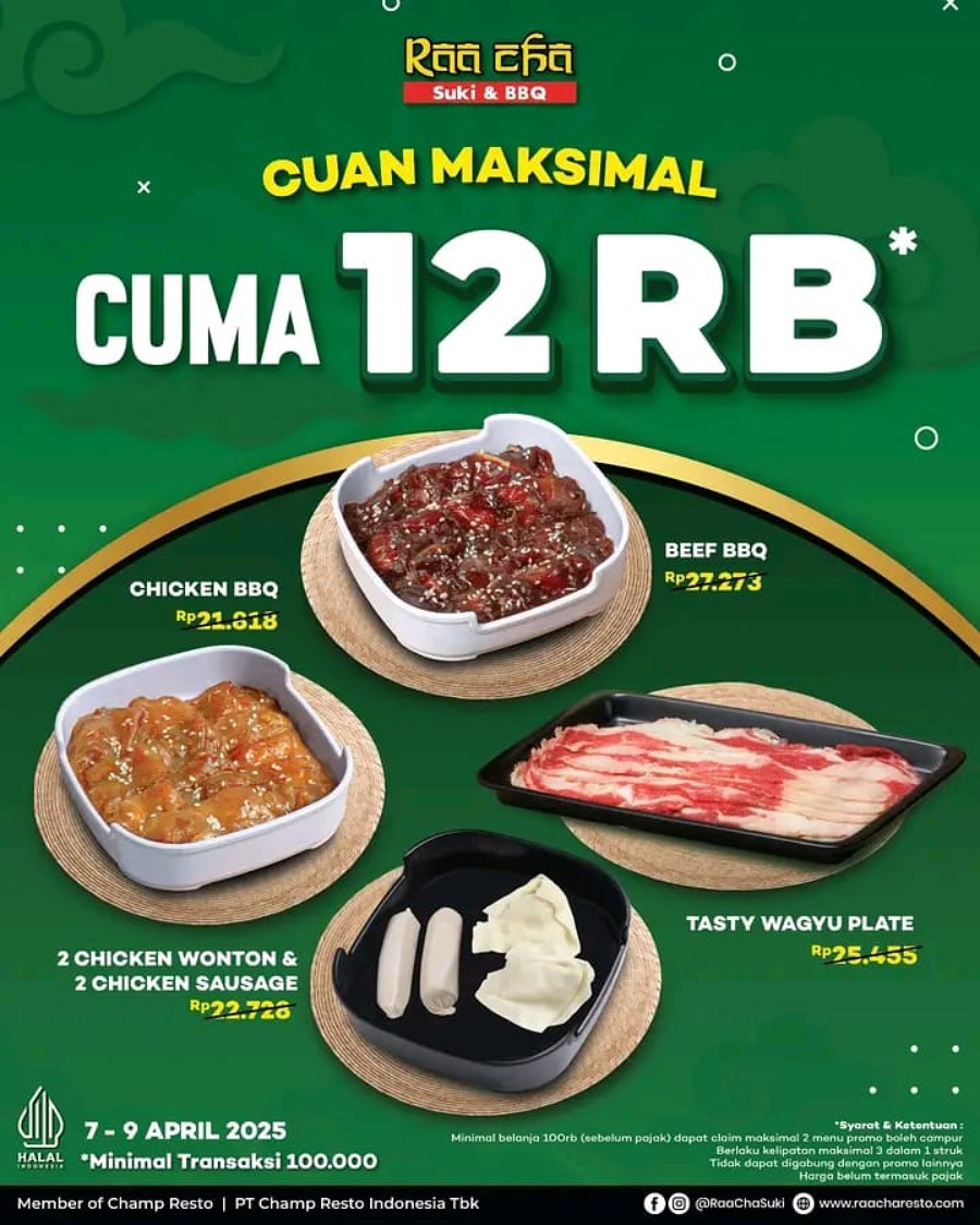 Promo Raa Cha Suki & BBQ Cuan Maksimal Hanya Rp 12.000