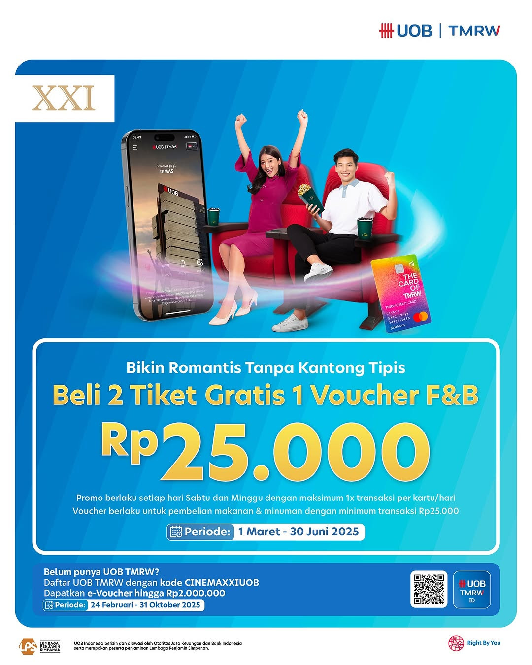 Promo Cinema XXI Beli 2 Tiket GRATIS Voucher F&B Rp 250K dengan Kartu Kredit UOB TMRW - Image 2