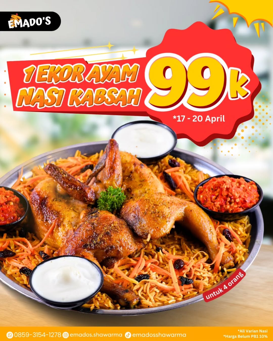 Promo Emados Shawarma 1 Ekor Nasi Ayam Kasbah Rp 99K - Image 2