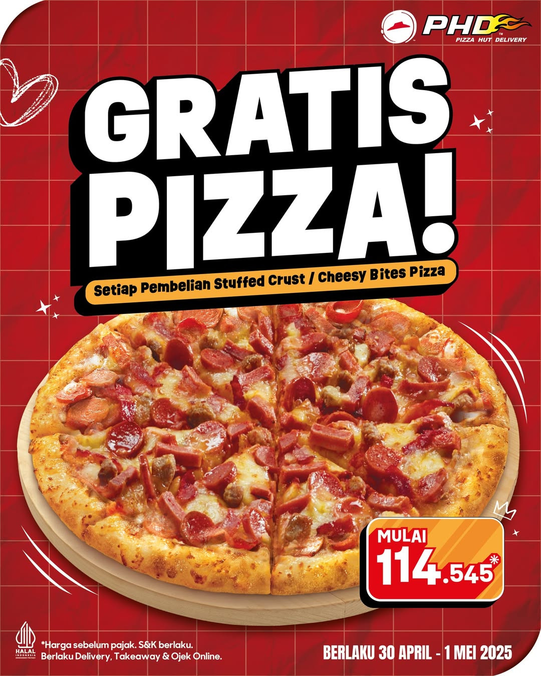 Promo PHD GRATIS Pizza Tiap Pembelian Stuffed Crust/Cheesy Bites Pizza