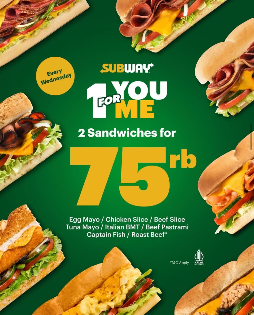 Promo Subway 2 Sandwich Hanya Rp 75.000 Tiap Rabu - Image 2