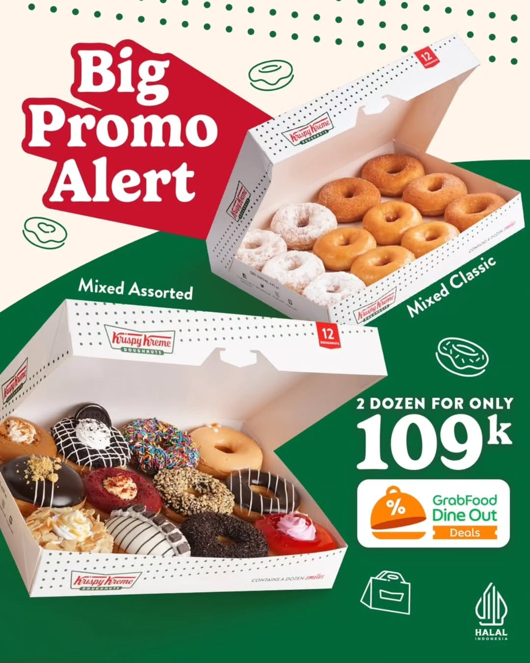 Promo Krispy Kreme Big Promo Alert Beli 2 Lusin Hanya Rp 109.000 dengan Grabfood