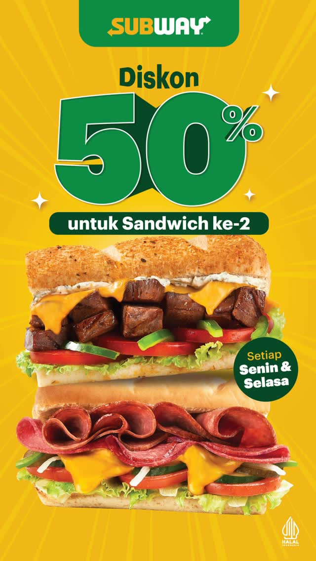Promo Subway Diskon 50% Untuk 2nd Sandwich Tiap Senin & Selasa - Image 2
