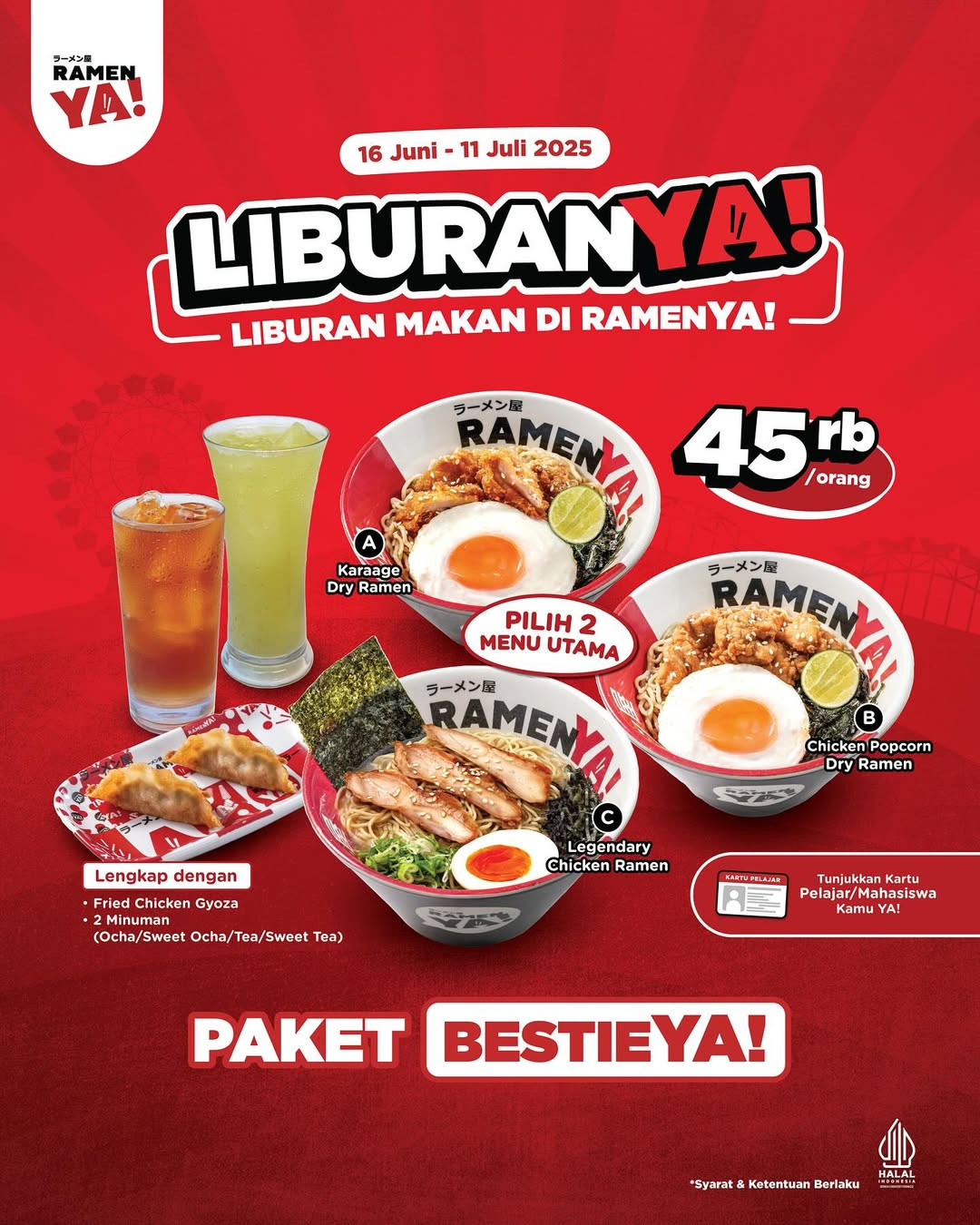 Promo Ramen Ya! LiburanYa! Hanya Rp 45K/Orang