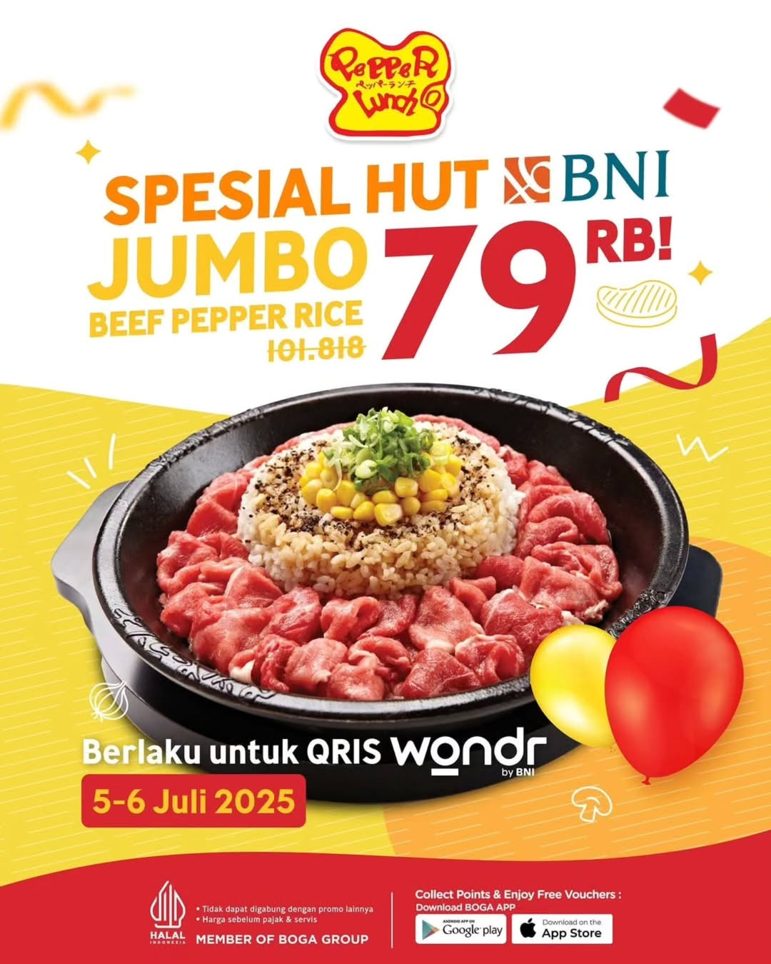 Promo Pepper Lunch Buy Special HUT BNI  Beef Pepper Rice Rp 79.000