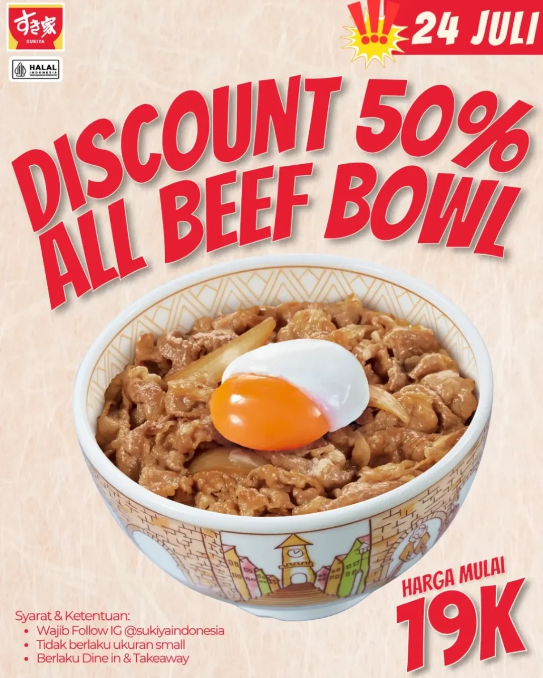 Promo Sukiya Diskon 50% Untuk Gyudon di 24 Juli 2025