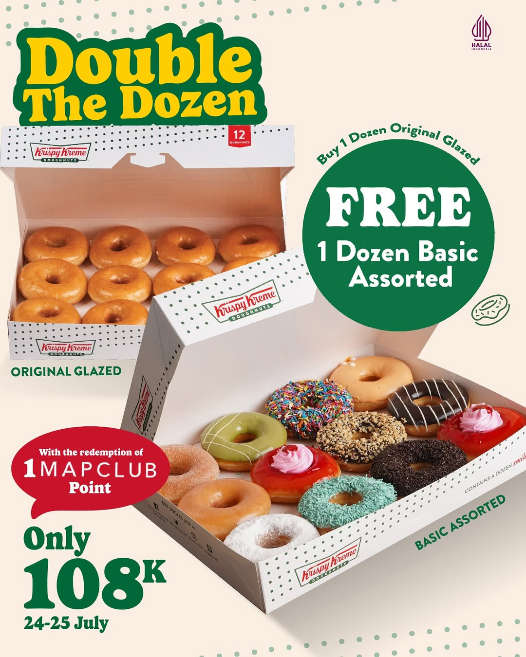 Promo Krispy Kreme Double the Dozen Buy 1 Get 1 Dozen hanya Rp 108K - Image 2