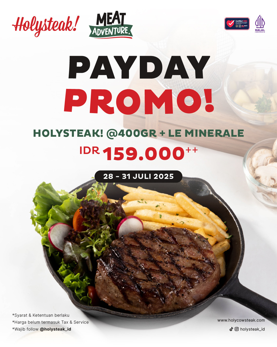Promo Holysteak Payday, Steak 400gr + Le Minerale Rp 159.000 - Image 2