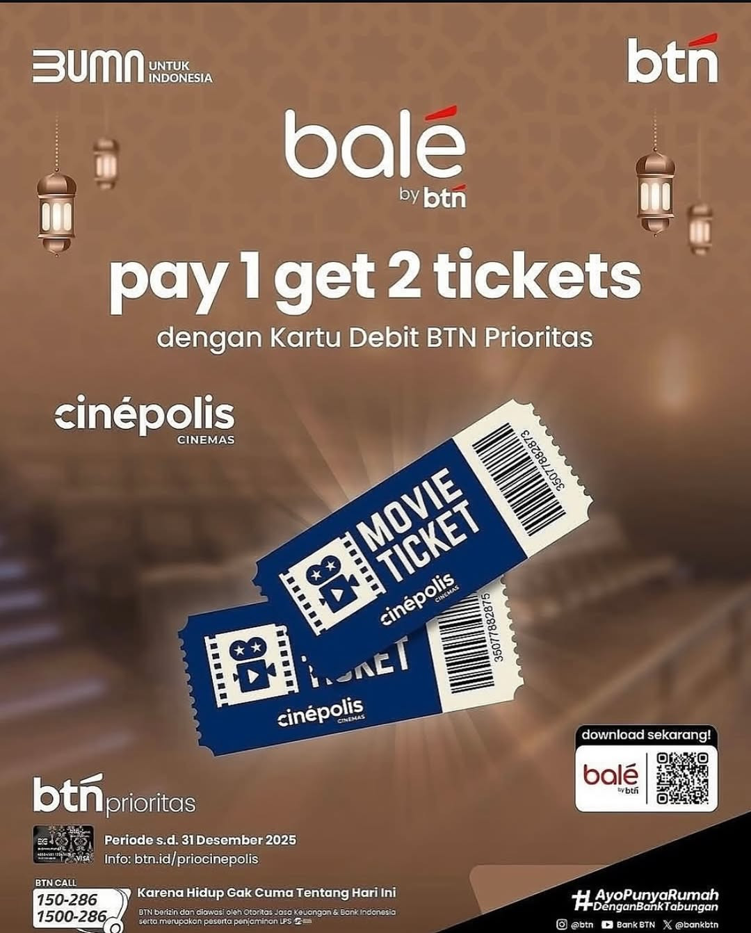 Promo Cinepolis Buy 1 Get 1 Ticket dengan Kartu Debit Prioritas BTN - Image 2