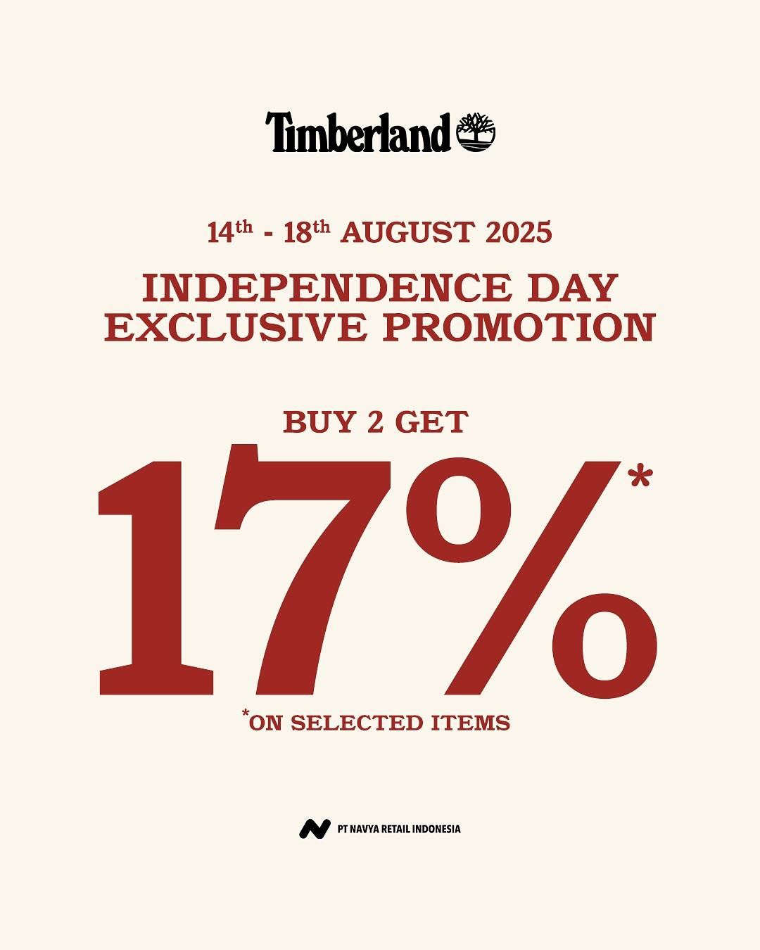 Promo Timberland Independence Day Exclusive Beli 2 Diskon 17%
