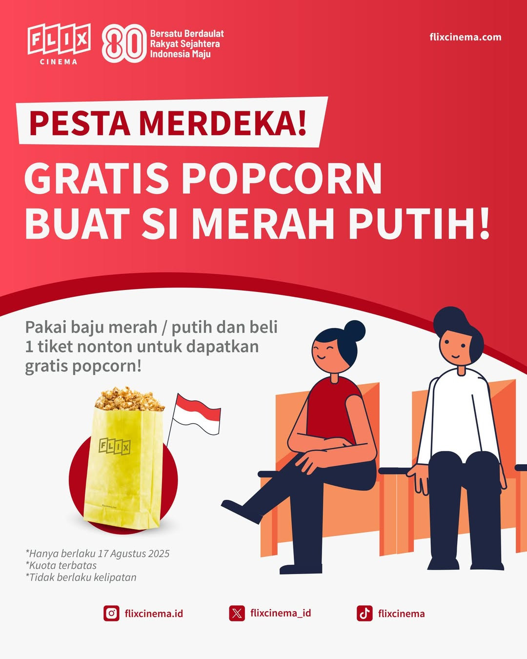 Promo Flix Cinema GRATIS Popcorn Untuk Si Merah Putih