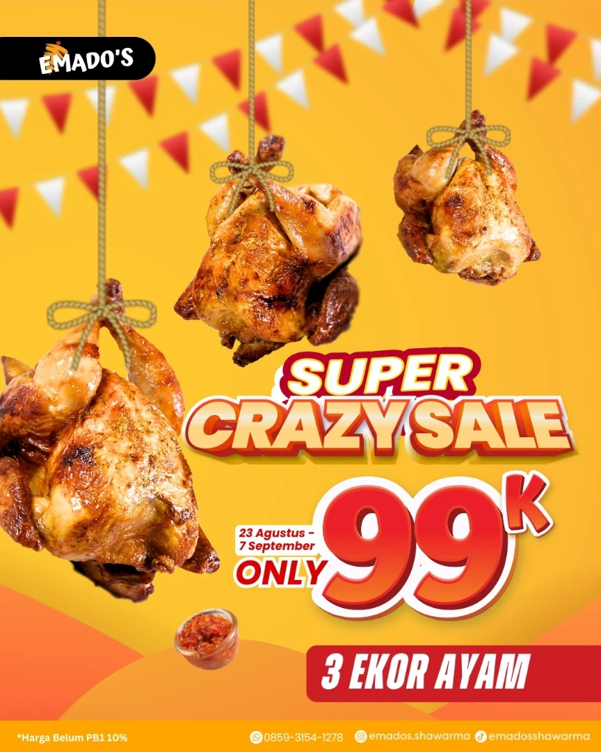 Promo Emados Shawarma Super Crazy Sale 3 Ayam Hanya Rp 99.000 s/d 7 September 2025 - Image 2