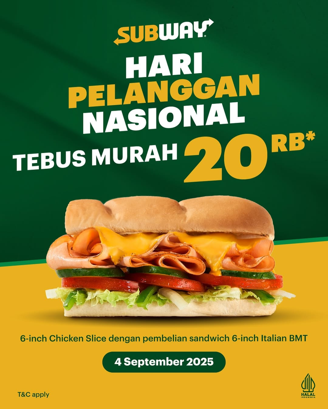 Promo Subway Hari Pelanggan Nasional Tebus Murah Rp 20.000