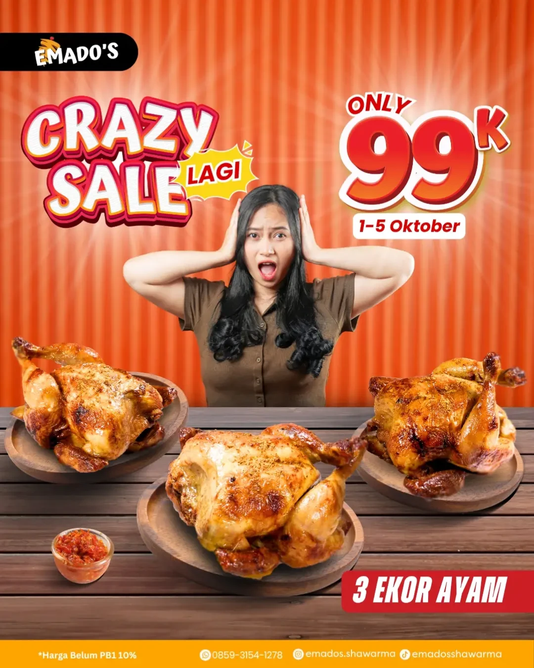 Promo Emados Shawarma Crazy Sale 3 Ekor Ayam Hanya Rp 99K Periode 1 - 5 Oktober 2025 - Image 2